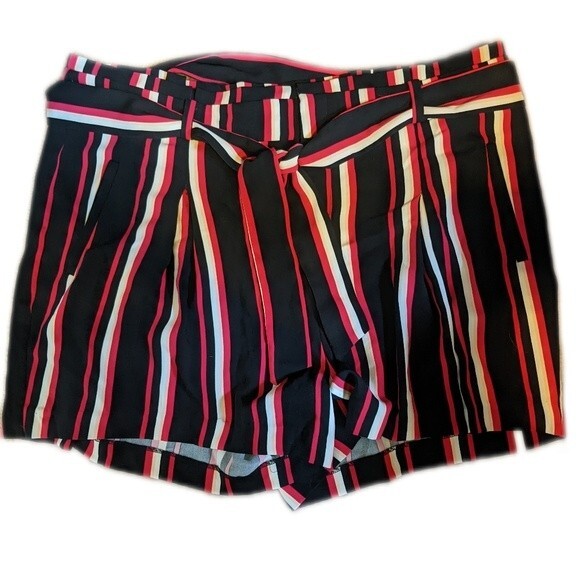 Torrid vertical stripes 100% rayon shorts w/ zipper, clasp, & tie belt NWT - 20 - Picture 4 of 11